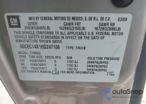 2006 Chevrolet Silverado 1500 Work Truck z USA, uszkodzony, nr VIN 3GCEC14X16G247106